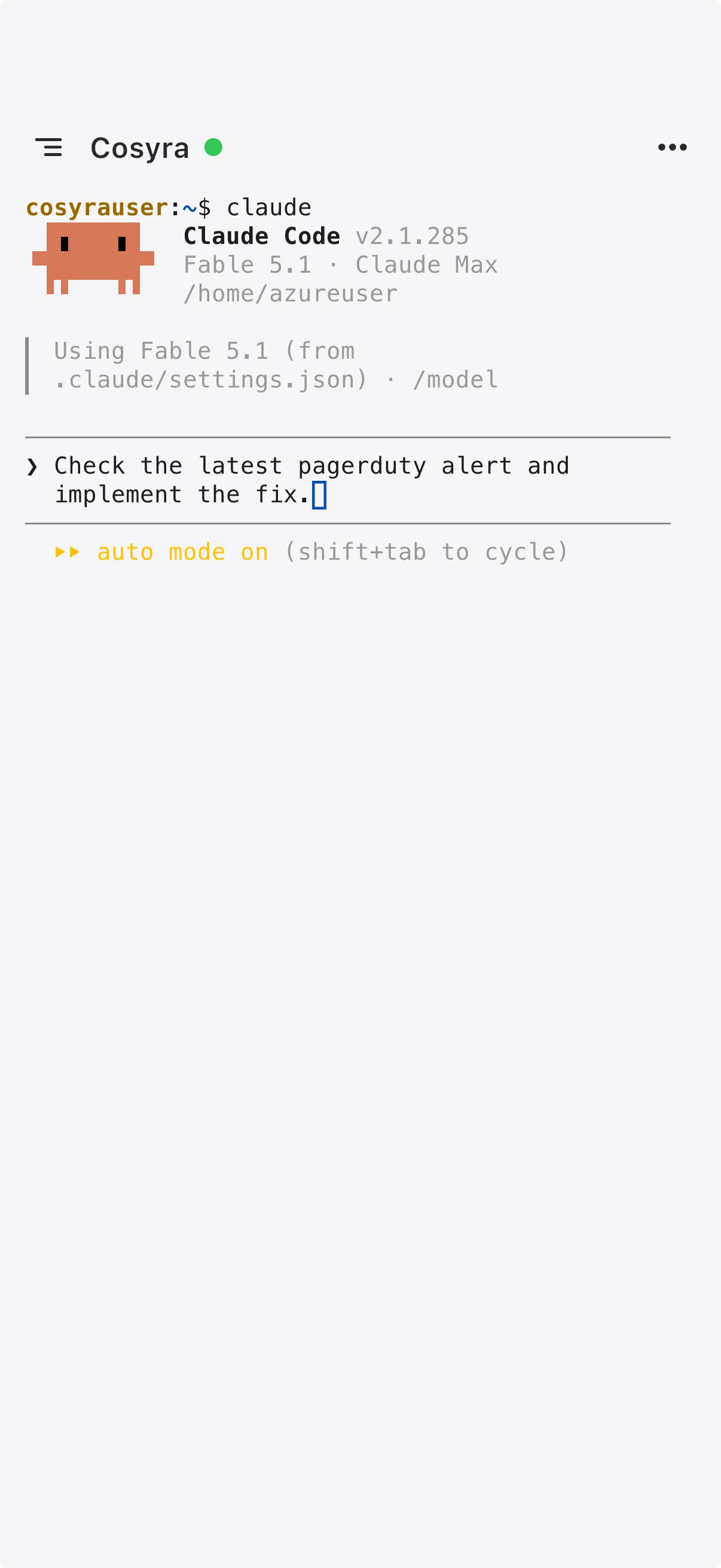 Claude Code running in the Cosyra terminal on an iPhone